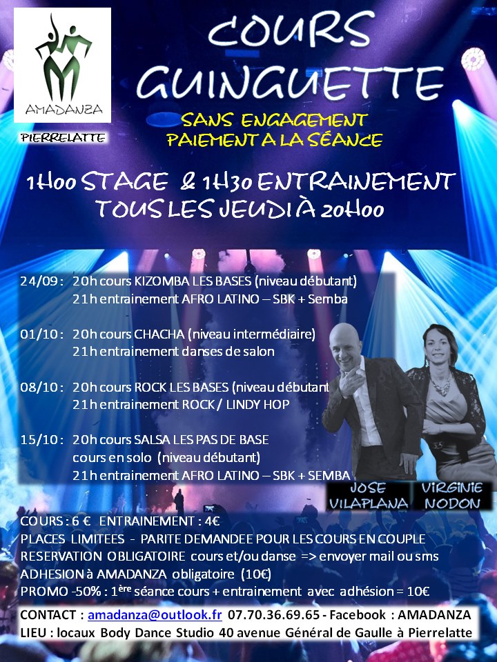 Cours de danse ; stages ; DJ animation ; compétition ; Pierrelatte ; Montélimar ; Viviers ; Bollène ; Pont saint esprit ; Donzère ; Saint paul trois chateaux ; Drôme ; Ardèche ; Gard ; Vaucluse ; Danses de société ; danses de salon ; latino ; latines ; salsa ; bachata ; kizomba ; valse ; musette ; rock.