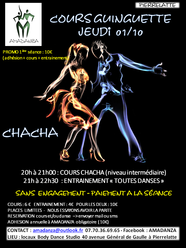 Cours de danse ; stages ; DJ animation ; compétition ; Pierrelatte ; Montélimar ; Viviers ; Bollène ; Pont saint esprit ; Donzère ; Saint paul trois chateaux ; Drôme ; Ardèche ; Gard ; Vaucluse ; Danses de société ; danses de salon ; latino ; latines ; salsa ; bachata ; kizomba ; valse ; musette ; rock.