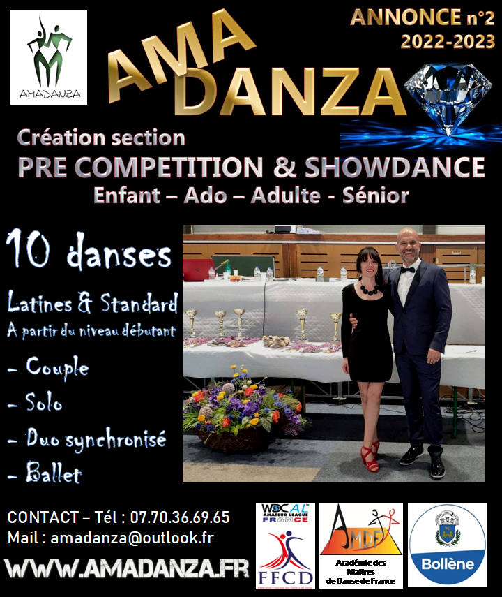 Cours de danse ; stages ; DJ animation ; compétition ; Pierrelatte ; Montélimar ; Viviers ; Bollène ; Pont saint esprit ; Donzère ; Saint paul trois chateaux ; Drôme ; Ardèche ; Gard ; Vaucluse ; Danses de société ; danses de salon ; latino ; latines ; salsa ; bachata ; kizomba ; valse ; musette ; rock.