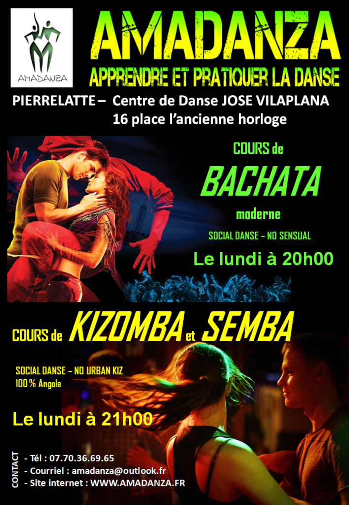 Cours de danse ; stages ; DJ animation ; compétition ; Pierrelatte ; Montélimar ; Viviers ; Bollène ; Pont saint esprit ; Donzère ; Saint paul trois chateaux ; Drôme ; Ardèche ; Gard ; Vaucluse ; Danses de société ; danses de salon ; latino ; latines ; salsa ; bachata ; kizomba ; valse ; musette ; rock.