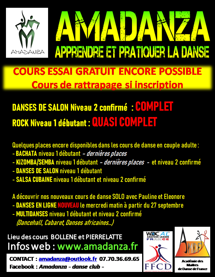 Cours de danse ; stages ; DJ animation ; compétition ; Pierrelatte ; Montélimar ; Viviers ; Bollène ; Pont saint esprit ; Donzère ; Saint paul trois chateaux ; Drôme ; Ardèche ; Gard ; Vaucluse ; Danses de société ; danses de salon ; latino ; latines ; salsa ; bachata ; kizomba ; valse ; musette ; rock.