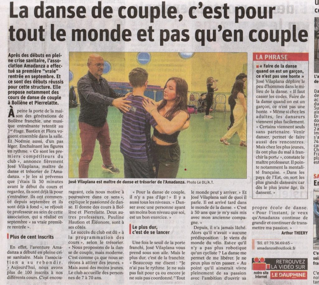 Cours de danse ; stages ; DJ animation ; compétition ; Pierrelatte ; Montélimar ; Viviers ; Bollène ; Pont saint esprit ; Donzère ; Saint paul trois chateaux ; Drôme ; Ardèche ; Gard ; Vaucluse ; Danses de société ; danses de salon ; latino ; latines ; salsa ; bachata ; kizomba ; valse ; musette ; rock.