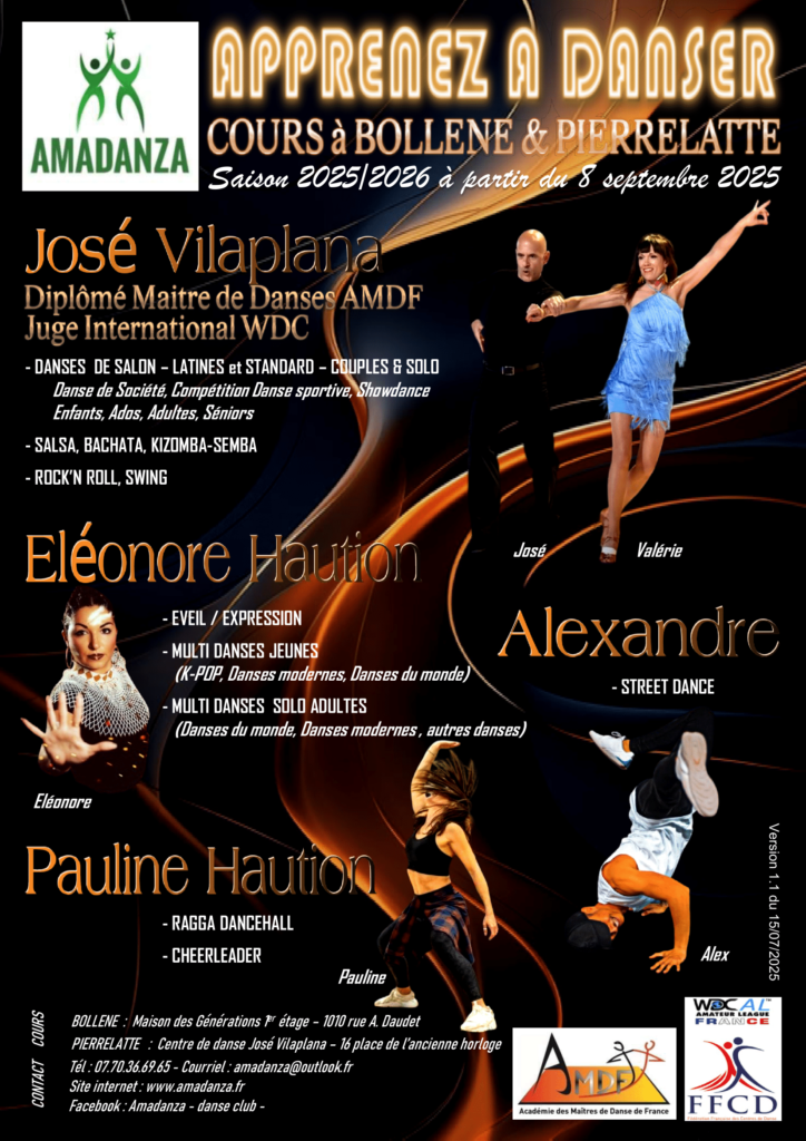 planning horaires dans pierrelatte bollène amadanza salsa bachata jazz